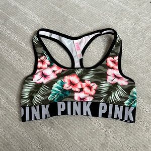 PINK floral sports bra